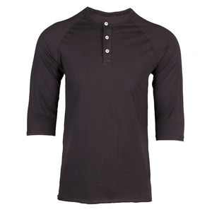 Men's Three Quarter Sleeve Cotton Henley Black
